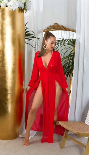 transparent Maxidress / Cover-Up Red